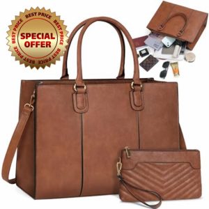 NEWHEY Laptop Bag for Women 15.6 Inch Large Work Tote Bag with Clutch Bag Designer PU Leather Briefcase Ladies Handbag with Laptop Pocket Messenger Shoulder Bag for School Office Travel Business