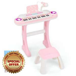 COSTWAY 37-Key Kids Electronic Keyboard with Stool