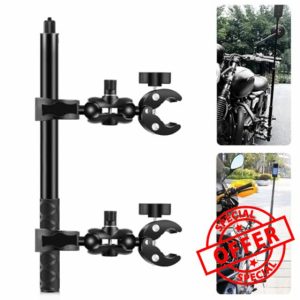 PULUZ Motorcycle Bike Handlebar Mount Kit with Double Clamp & 1.5M Invisible Selfie Stick Telescopic for Insta360 X4 X3 X2 GO 3 One RS Action Camera Handlebar Holder Bundle for Riding Records