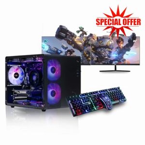 Veno Scorp Gaming PC Dual 24" Monitor Bundle Intel Core i5-3470 Processor RX 550 4GB Graphics Card - 16GB Ram - 120GB SSD + 1TB HDD - 550W PSU - Windows 10 - WiFi - Cybus 7
