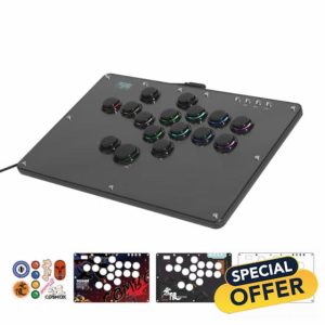 Haute42 Leverless Controller U16 for Arcade Gaming: DIY Graffiti Panel - Retro Rims Series U16 - 16 Keys Crystal Low-Profile Switch - Custom RGB Controller for PC/Switch/PlayStatio