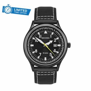 Sekonda Men's 42mm Pilot Style Quartz Watch with Analogue Display Date Window and Leather Strap 50m Water Resista