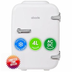 Abode White Mini Fridge A4CLR201W 4L/6 Can Portable Thermoelectric Mini Cooler & Warmer for Drinks