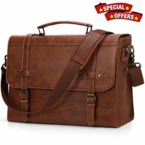 RAINSMORE Messenger Bag Leather Laptop Bag 17.3 Inch Vintage Briefcase for Men Waterproof Satchel Shoulder Bag for Work Office Business College Brow