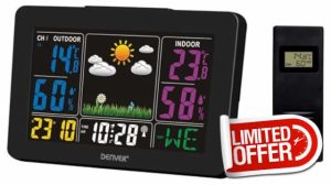 Denver WS-540 Indoor/Outdoor Weather Station With Clock Alarm & Wireless Outdoor Sensor – Indoor & Outdoor Thermometer & Humidity | Time