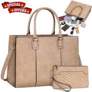 NEWHEY Laptop Bag for Women 15.6 Inch Large Work Tote Bag with Clutch Bag Designer PU Leather Briefcase Ladies Handbag with Laptop Pocket Messenger Shoulder Bag for School Office Travel Business