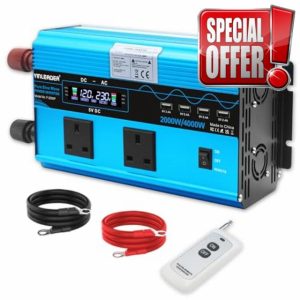 Yinleader Pure Sine Wave Power Inverter 2000W /4000W Converter DC 12V to AC 240V LCD 2 Sockets 4 USB ports