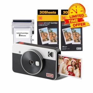 KODAK Mini Shot 2 Retro Christmas Gifts 4Pass 2-in-1 Instant Camera and Photo Printer (5.3 x 8.6 cm) + Initial 8 Sheets + 60 Sheets Bundle