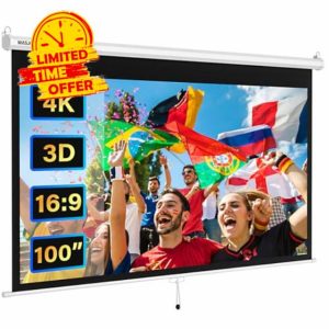 WASJOYE Manual Pull-Down Projector Screen - 100-inch Roll-Down Retractable Manual Projection Screen w/Auto-Locking