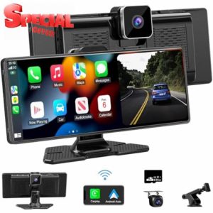 Wireless Car Stereo for Apple Carplay Android Auto with 4K Dash Cam Front