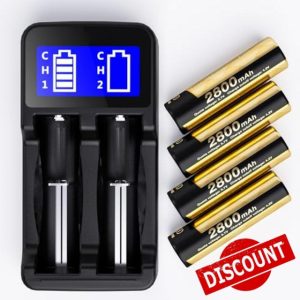 Matbc 4 pack 3.7 V 18650 Rechargeable Battery Flat top with Charger