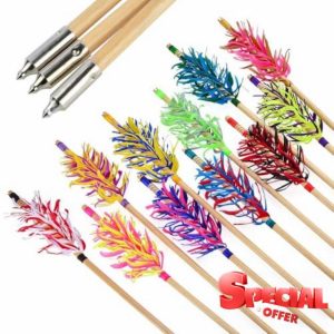 Poearcus Archery Flu-Flu Arrows 32 inch Traditional Wooden Arrows with Spiral Twist Wrap Feathers Hunting Targeting Arrows for Recurve Bow Traditional Bow
