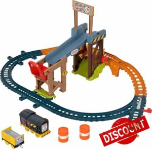 Thomas & Friends Motorized Toy Train Set Diesel’s Lift & Load Construction with Track & Cargo for Preschool Kids Ages 3+ Years
