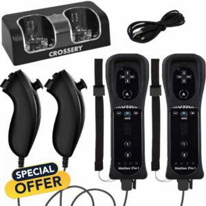 Wii Remote and Nunchuck Controller Bundle with Charging Dock - 2 Pack Motion Plus Remotes