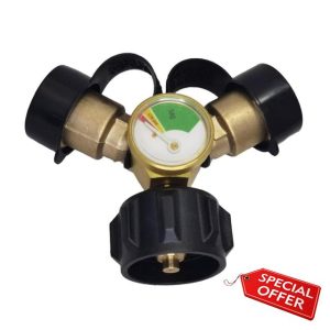SEIWEI Propane Tank Y Splitter Adapter with Gas Gauge