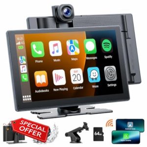 HOTPEAK 9 inchs Wireless Carplay Screen for Car with 2.5K Dash Cam