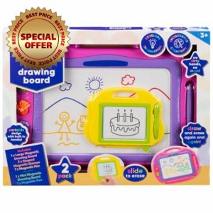 SelectTraders Magnetic Drawing Board - Pink | Large & Mini Doodle Boards with Magnetic Pen & Stamps | Mess-Free Learning Toy for Kids