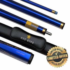 Cue-King Premier Pool Cue 58” 20oz 2 Piece with 10.5mm Premium Tip Finished in Gloss Blue with Pro Leather Cue Case Included