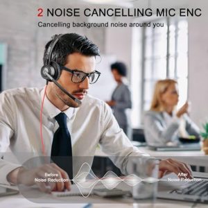 Stereo Wired Computer Headphone with Teams Call Button for Teams Zoom Skype Online Meeting Home Office Call Center Business Course