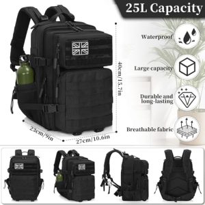 Large Capacity Army Assault Molle Rucksack Daypack for Men & Women for Outdoor Sports/Camping/Hiking/Trekking (Black)