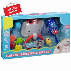 SelectTraders Elephant Basketball Bath Set for Infants | Fun Water Play Toy with Hoop & 14 Pieces | Improves Hand-Eye Coordinatio