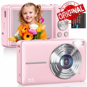 CAMKORY Digital Camera 1080P 44MP FHD Compact Digital Camera 16X Digital Zoom Anti-shake Vlogging Camera Simple Digital Camera Students Seniors Beginner Pink