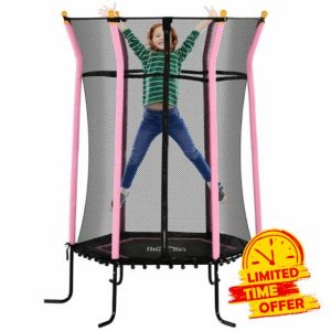 HOMCOM 5.4 FT/ 64 Inch Kids Trampoline With Enclosure Net Mini Indoor Outdoor Trampolines for Child Toddler Age 3-10 Years