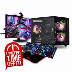 Veno Scorp Gaming PC Bundle Intel Core i7 4th Gen AMD RX550 4GB Graphics Card - 16GB 3200MHz Ram - 1TB NVMe SSD - 550W PSU - Windows 11 - WiFi - 22" Refurb Monitor - 4in1 Bundle - Mini Nem 3 Black