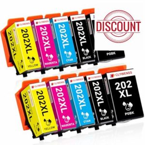 Clywenss 10-Pack 202XL Ink Cartridges Compatible with Epson 202 XL 202XL Multipack for Expression Premium XP6100 XP6105 XP-6100 XP-6105 XP-6000 XP-6005 XP6000 XP6005 Printer Ink (2BK