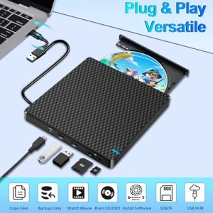USB 3.0 Slim CD ROM Burner Rewriter with SD TF 2 USB Ports