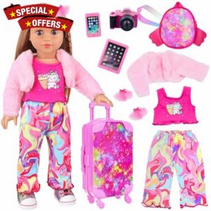 ZITA ELEMENT American 18 Inch Doll Clothes and Accessories Doll Suitcase Set