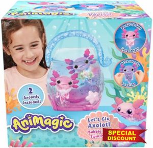 Animagic: Let's Glo Axolotl Bubble Reef Twin Pack | Portable Magic Bubble Aquarium | Also Includes 2 Let's Glo Axolotl | Interactive Electronic Pets | For Kids Aged 4+