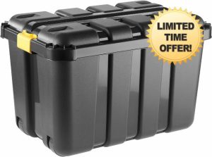 Siam Express 150L Heavy Duty Black Plastic Nesting Wheeled Storage Box with Lid Waterproof Garden Outdoor Organiser Lockable Trunk L79cm x W79cm x H52cm - No Tools Required