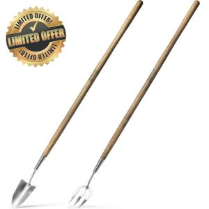 Gardening Stainless Steel Long Handled Garden Fork and Long Handled Gardening Trowel w in 1 Garden Tool Set for all of your gardening needs by Jamieson Brothers