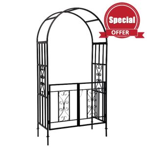 CyyKcc Black Garden Arbour Arch with Gate