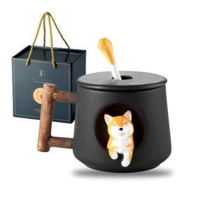 Fcairfinity Cute Ceramic Coffee Mug with 3D Shiba Inu