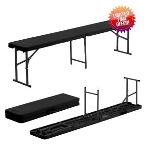 Harbour Housewares Folding Camping Picnic Bench - 180cm (6ft) - Black - 1x Foldable Portable Plastic Outdoor Garden Dining Furniture