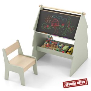 COSTWAY Kids Art Easel with Stool