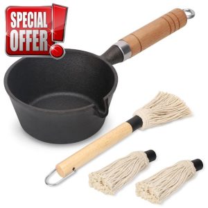 Svailse Cast Iron Basting Pot and Mop Brush for Grilling Cooking