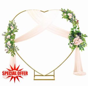 ZIRUU Heart Shape Wedding Metal Arch Backdrop Gold Flower Balloon Arbors Stand for Wedding Birthday Party