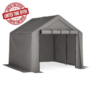 Storage Tent 8' x 8' Bike Store Motorbike Log Wheelie Bin Grey by Garden Universe Model GST8x8-Grey-Amz