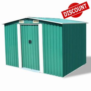 IKAYAA Metal Garden Shed Garden Storage Outdoor Storage Tool House Tool Storage for Garden Tools Garden Equipment Steel Bike-green-257x205x178 cm