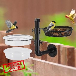 Urban Deco Wall Mounted Bird Feeder Tree Mount Bird Feeder Bird Feeder Bath Detachable Feeder Tray with 2 Water Bowls for Balcony