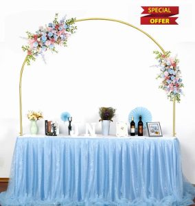 Fiita Gold Over The Table Rod Stand with Clamps 43''X79'' Gold Metal Table Arch Backdrop Stand for Wedding Arch Birthday Party Halloween Christmas Decoratio