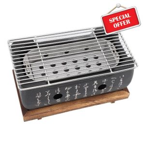 lvifloae Japanese Style Barbecue Grill Portable Barbecue Grill Fast Heating Rectangular Calligraphy Aluminum Charcoal Grill Japanese Tabletop Home Barbecue Tools (XL)