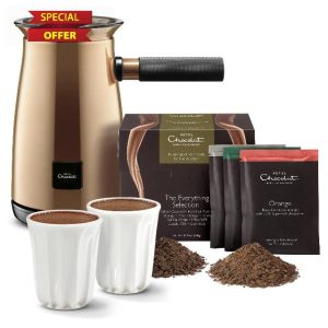 Hotel Chocolat Velvetiser - In-Home Hot Chocolate Machine - Barista-Grade Hot Chocolate Maker - Copper Edition - Complete Starter Kit - 2 Ceramic Podcups & 10 Single-Serve Sachets