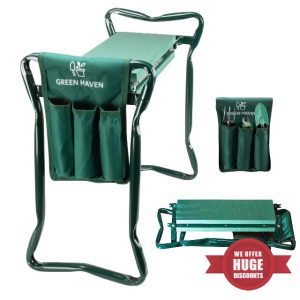 Green Haven Heavy Duty Garden Kneeler Seat with Handles & Tools Bag - Multi-Use Foldable EVA Foam Padded Garden Kneeler - Lightweight Kneeling Stool for Gardening - Portable Garden Kneeler Sea