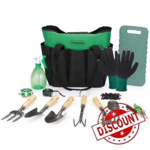 VonHaus Garden Tools Set 15 Pieces – Heavy Duty Gardening Hand Tool Kit – Steel & Wooden Tools