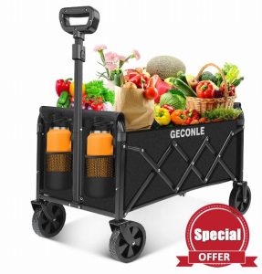 Festival Trolley Folding Trolley Cart with Wheels - Collapsible Foldable Shopping Wagons Carts with Drink Holders for Grocery Outdoor Sports Garden Camping - Patented