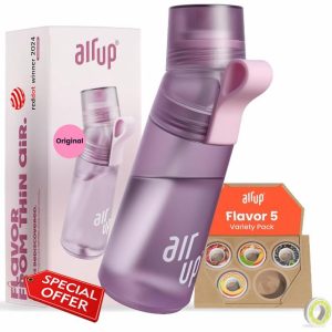 AIR UP® water bottle Gen2 original starter set with pods in 5 flavours I 600ml water bottle with sugar-free flavouring I dishwasher-safe